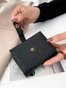 Quilted Snap Button Card Holder - Black - View 6