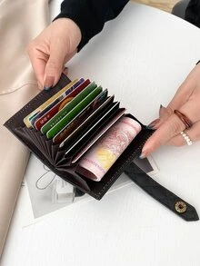 Quilted Snap Button Card Holder - Black - View 8