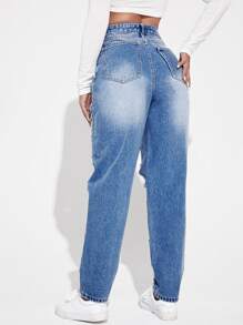SHEIN EZwear Ripped Detail Boyfriend Jeans - Light Wash - View 2