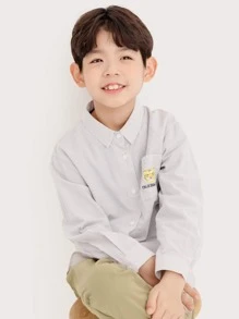 男孩老虎和字母圖案口袋條紋圖案襯衫