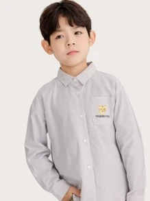 男孩老虎和字母圖案口袋條紋圖案襯衫