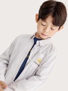 男孩老虎和字母圖案口袋條紋圖案襯衫