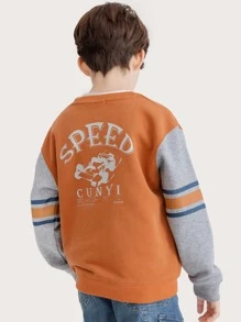 男孩1入組落肩袖字母和條紋圖案套頭衫 - 橘色 - 查看 1