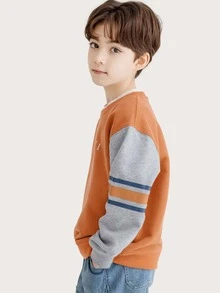 男孩1入組落肩袖字母和條紋圖案套頭衫 - 橘色 - 查看 4