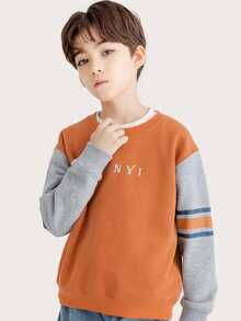 男孩1入組落肩袖字母和條紋圖案套頭衫 - 橘色 - 查看 3