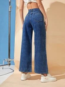 High Waist Wide Leg Jeans - Dark Wash - View 2