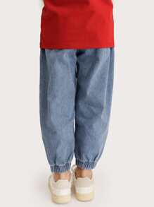 Niños Jeans con estampado de letra de color combinado - Lavado ligero - Ver 2