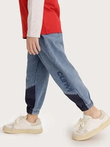 Niños Jeans con estampado de letra de color combinado - Lavado ligero - Ver 4