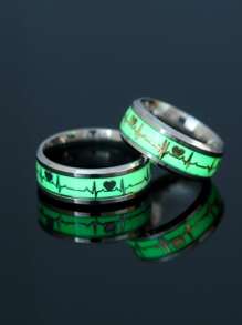 2pcs Couple Luminous Heartbeat Print Ring - Multicolor - View 1