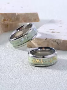 2pcs Couple Luminous Heartbeat Print Ring - Multicolor - View 2