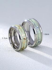 2pcs Couple Luminous Heartbeat Print Ring - Multicolor - View 4