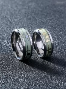 2pcs Couple Luminous Heartbeat Print Ring - Multicolor - View 5