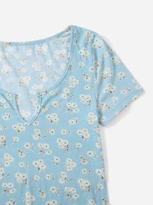 SHEIN EZwear Ditsy Floral Notched Neck Bodycon Dress - Mint Blue - View 4