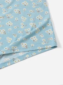 SHEIN EZwear Ditsy Floral Notched Neck Bodycon Dress - Mint Blue - View 5