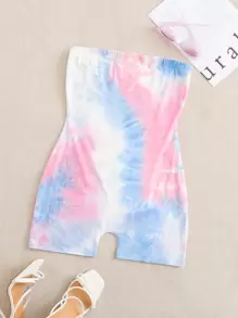 SHEIN EZwear 紮染抹胸連身短褲 - 彩色 - 查看 1