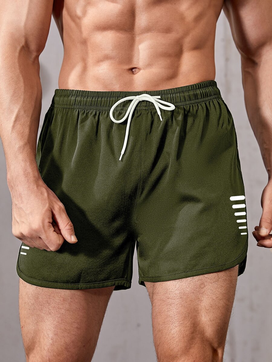 Manfinity Sport Corelite Shorts deportivos estilo novio de cintura con cordón, de tela elástica con estampado geométrico para el gimnasio - Verde militar - Ver 1