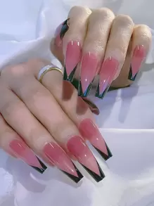 24入組法式假指甲和1張織帶和1入組指甲銼 - 紅色 - 查看 1