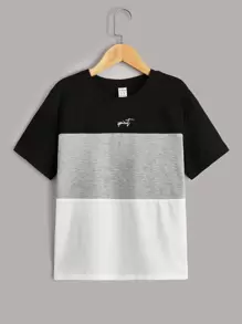 SHEIN Boys Colourblock & Letter Graphic Tee - Multicolor - View 1