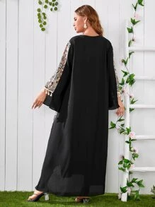 Mulvari Đầm Plus Size Bất đối xứng mép Paisley Boho - màu đen - Xem 2