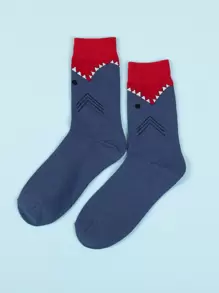 Men Geometric Print Crew Socks - Blue - View 1