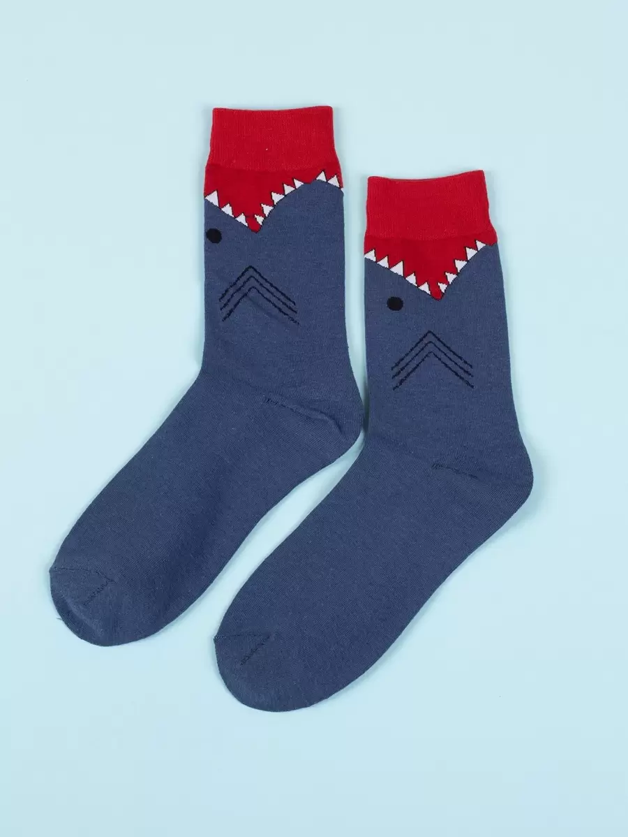 Men Geometric Print Crew Socks - Blue - View 1