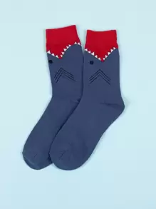 Men Geometric Print Crew Socks - Blue - View 2
