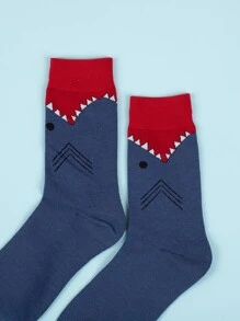 Men Geometric Print Crew Socks - Blue - View 3