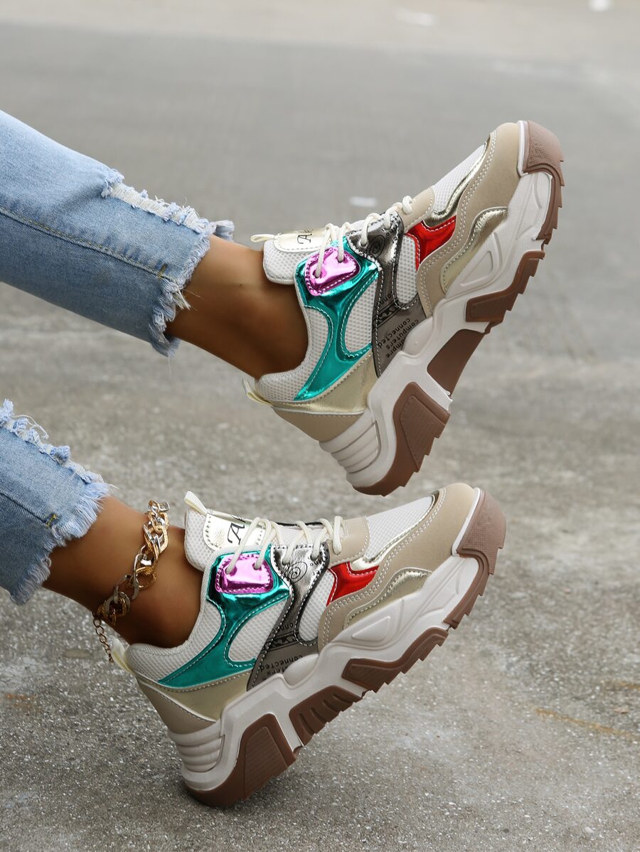 Giày Thể thao Nữ Khối Màu Ren lên - Nhiều màu - Xem 1