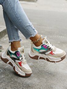 Giày Thể thao Nữ Khối Màu Ren lên - Nhiều màu - Xem 2