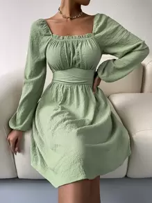 SHEIN Privé Frill Trim Knot Back Dress - Mint Green - View 1