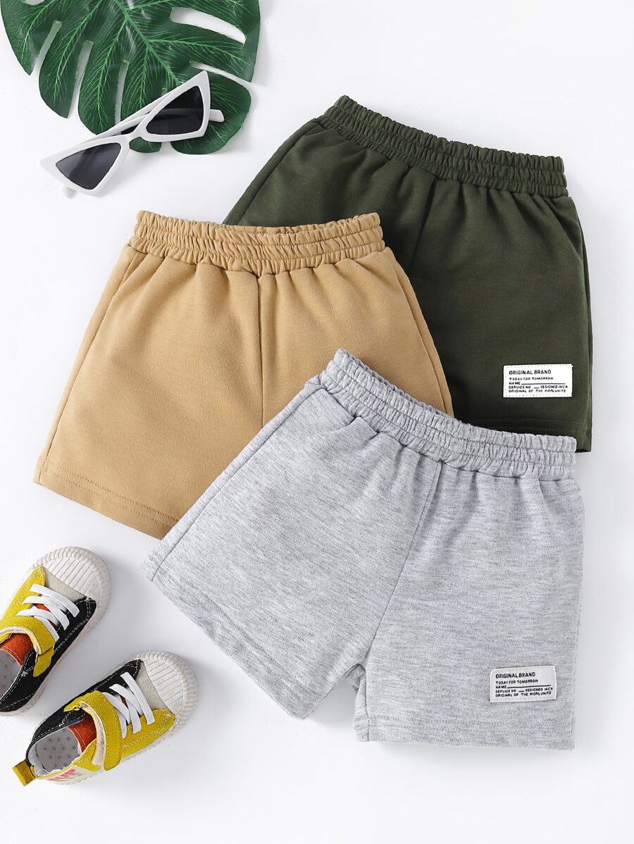 Baby 3pcs Slogan Patched Detail Shorts - Multicolor - View 1