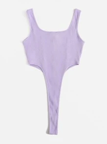 SHEIN ICON Zipper Front High-cut Hem Tank Bodysuit - Lilac Purple - View 2