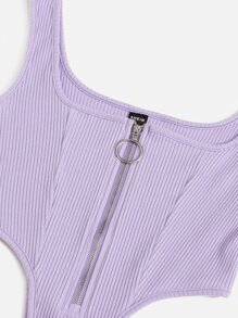 SHEIN ICON Zipper Front High-cut Hem Tank Bodysuit - Lilac Purple - View 4