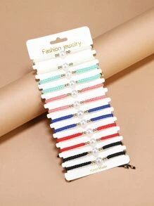 12入組人造珍珠裝飾編織手鍊 - 彩色 - 查看 1