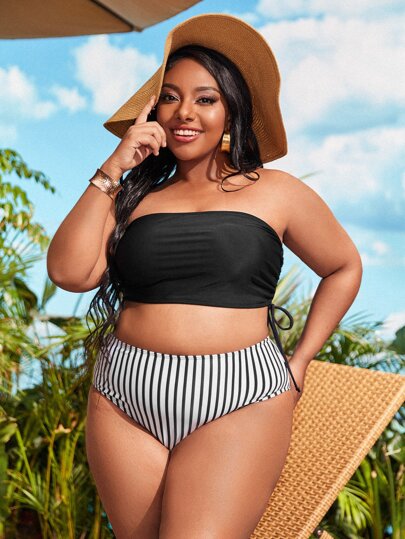 striped bandeau bikini top