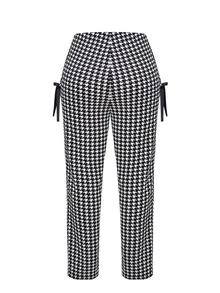 Pantalones con estampado de pata de gallo con nudo lateral - Blanco y Negro - Ver 2