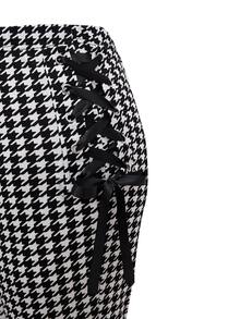 Pantalones con estampado de pata de gallo con nudo lateral - Blanco y Negro - Ver 4