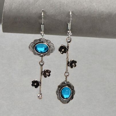 Rhinestone & Flower Decor Drop Earrings