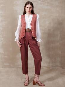 SHEIN Suedette Studded Vest Jacket - Redwood - View 3