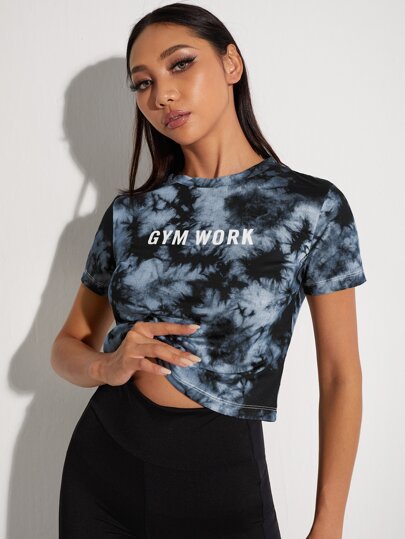 Letter Graphic Tie Dye Sports Tee