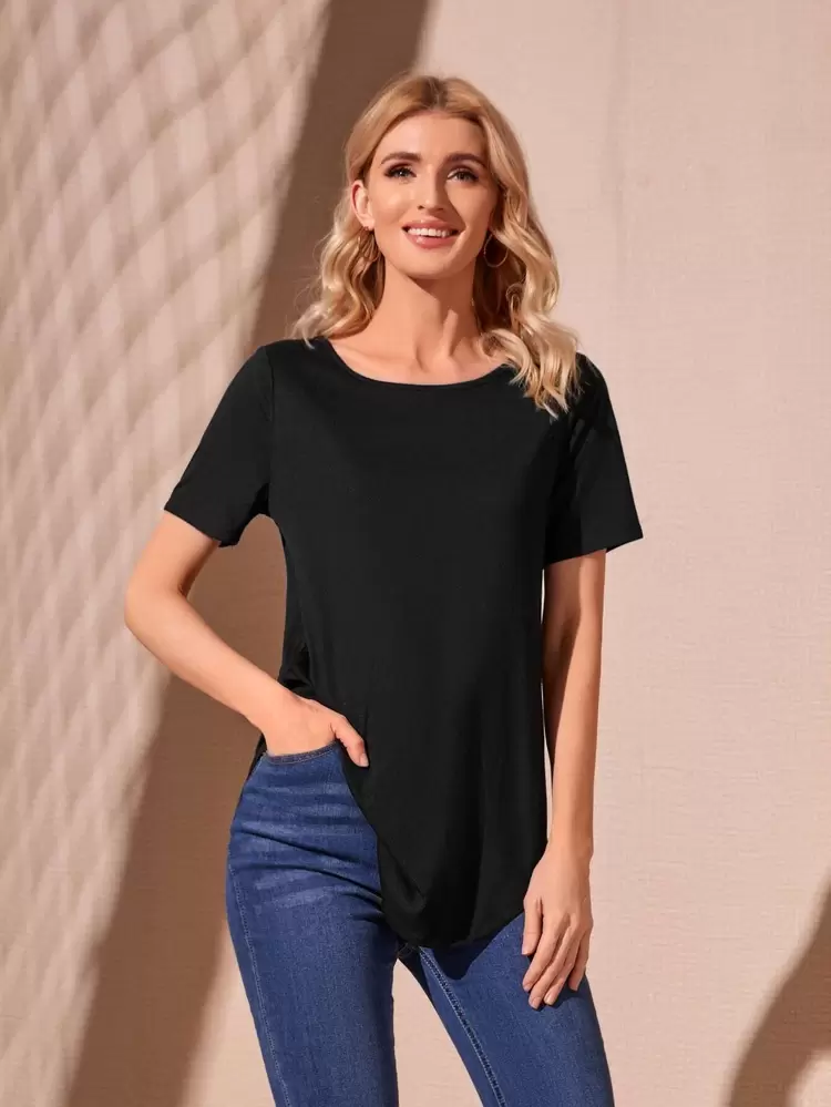 Solid Slit Hem Tee