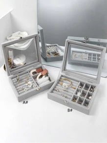 1pc Solid Jewelry Storage Box - Grey - View 1