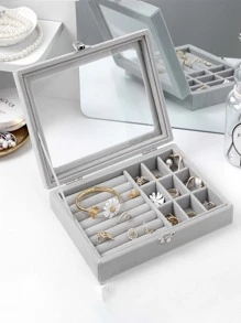1pc Solid Jewelry Storage Box - Grey - View 2
