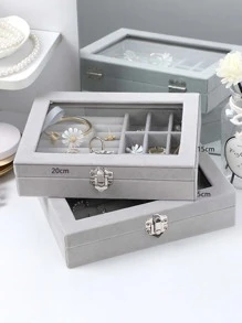 1pc Solid Jewelry Storage Box - Grey - View 3