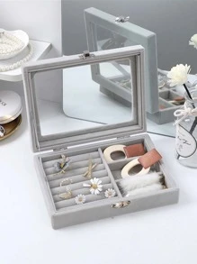 1pc Solid Jewelry Storage Box - Grey - View 4