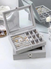 1pc Solid Jewelry Storage Box - Grey - View 5