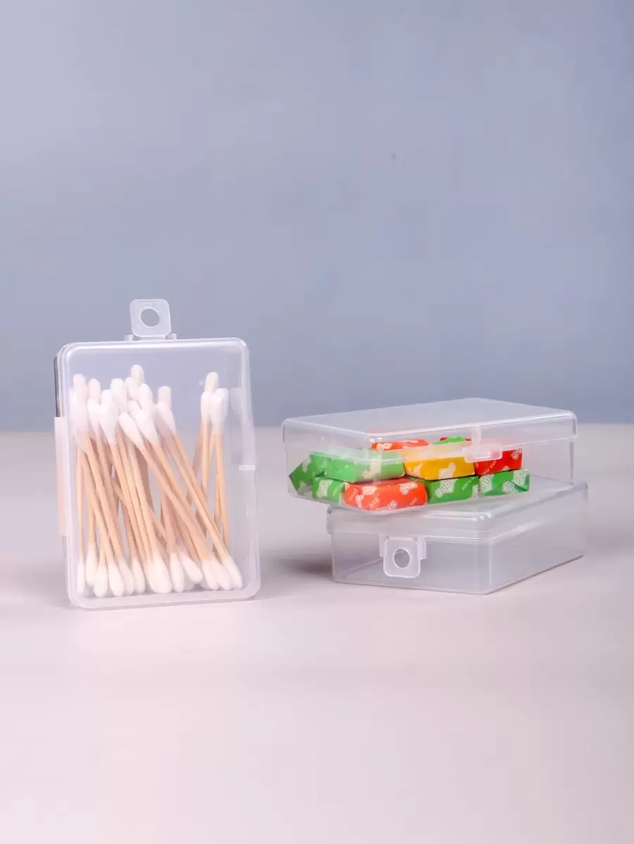 Caja de almacenamiento de plástico multiusos de 1 pieza, caja de almacenamiento reutilizable cuadrada transparente simple - Blanco - Ver 1