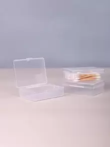 Caja de almacenamiento de plástico multiusos de 1 pieza, caja de almacenamiento reutilizable cuadrada transparente simple - Blanco - Ver 2