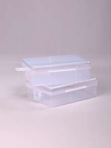 Caja de almacenamiento de plástico multiusos de 1 pieza, caja de almacenamiento reutilizable cuadrada transparente simple - Blanco - Ver 3