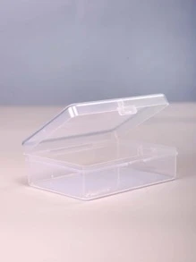 Caja de almacenamiento de plástico multiusos de 1 pieza, caja de almacenamiento reutilizable cuadrada transparente simple - Blanco - Ver 4